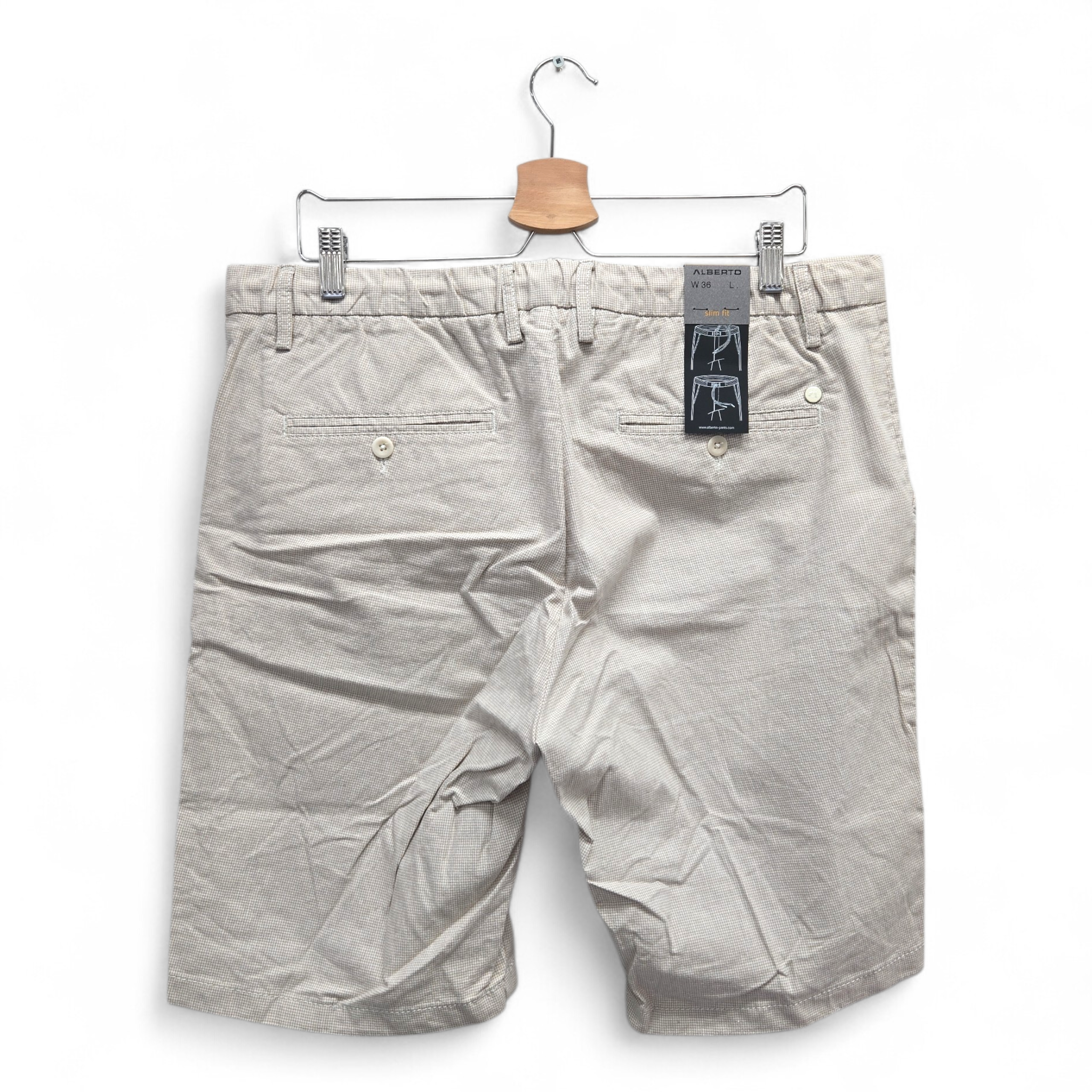 Alberto Men's Jump-K Slim Fit Micro-Check Golf Shorts Size 36 Beige NWT
